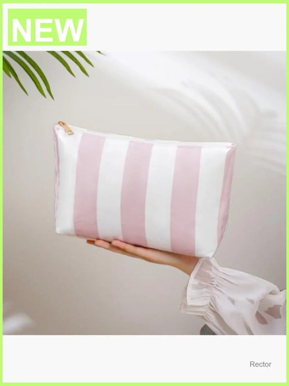Large PVC Waterproof Striped Makeup Bag, Clear Coated Cosmetic Travel Organizer - Picture 4 of 6